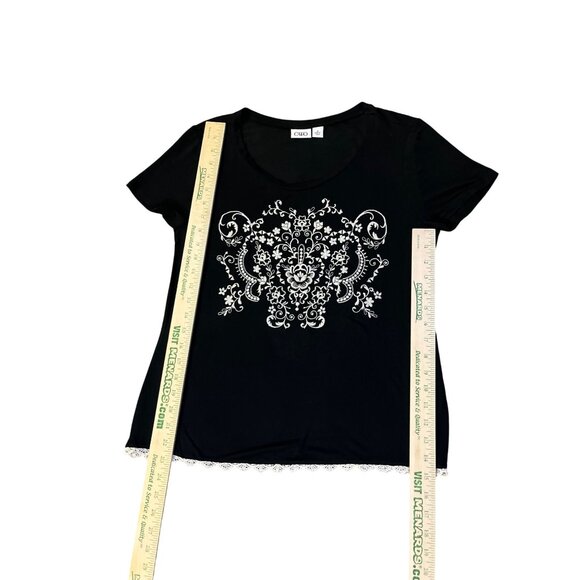 Cato T-Shirt Womens M Used Black Beige Lace - Picture 10 of 13